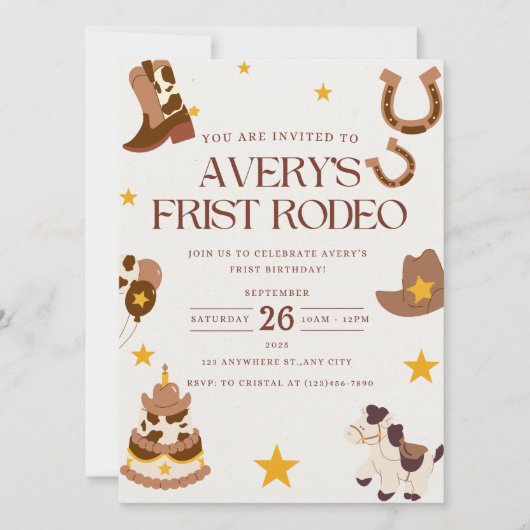 Invitation Première Rodéo Western Anniversaire de fête Invita (Devant)