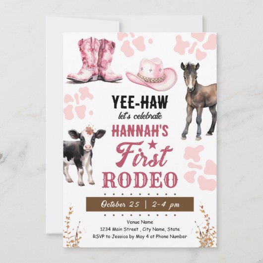 Invitation Première Rodéo Western Anniversaire fille (Devant)
