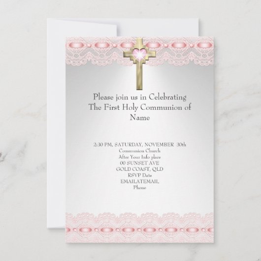 Invitation Première Sainte Communion 1ère Croix d'or Filles R (Dos)