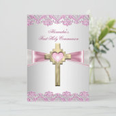 Invitation Première Sainte Communion 1ère Croix d'or Filles r (Debout devant)