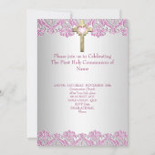 Invitation Première Sainte Communion 1ère Croix d'or Filles r (Dos)