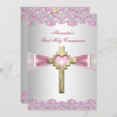 Invitation Première Sainte Communion 1ère Croix d'or Filles r (Devant / Derrière)