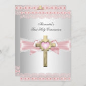 Invitation Première Sainte Communion 1ère Croix d'or Filles R (Devant / Derrière)