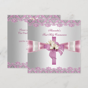 Invitation Première Sainte Communion 1ère Croix Filles Blanc 