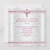 Invitation Première Sainte Communion 1ère Croix Filles Blanc  (Dos)