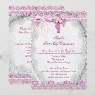 Invitation Première Sainte Communion 1ère Croix Filles Blanc 