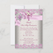 Invitation Première Sainte Communion 1ère Croix Filles Crème  (Devant)