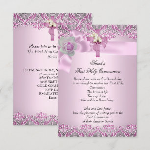 Invitation Première Sainte Communion 1ère Croix Filles Joli R
