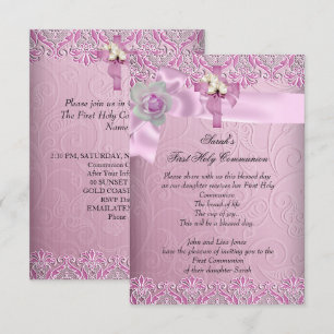 Invitation Première Sainte Communion 1ère Croix Filles Joli R
