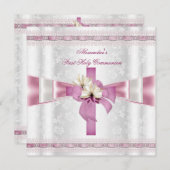 Invitation Première Sainte Communion 1ère Croix Filles Rose b (Devant / Derrière)