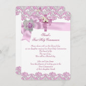 Invitation Première Sainte Communion 1ère Croix Filles Rose b (Devant / Derrière)