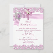 Invitation Première Sainte Communion 1ère Croix Filles Rose b (Devant)