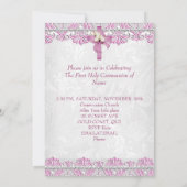 Invitation Première Sainte Communion 1ère Croix Filles Rose b (Dos)