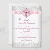 Invitation Première Sainte Communion 1ère Croix Filles Rose b (Devant)
