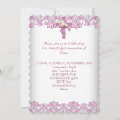 Invitation Première Sainte Communion 1ère Croix Filles Rose b (Dos)