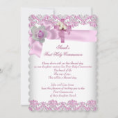 Invitation Première Sainte Communion 1ère Croix Filles Rose b (Devant)