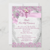 Invitation Première Sainte Communion 1ère Croix Filles Rose b (Devant)