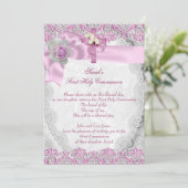 Invitation Première Sainte Communion 1ère Croix Filles Rose b (Debout devant)