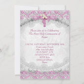 Invitation Première Sainte Communion 1ère Croix Filles Rose b (Dos)
