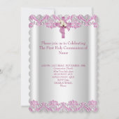 Invitation Première Sainte Communion 1ère Croix Filles Rose b (Dos)