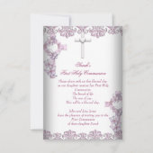 Invitation Première Sainte Communion 1ère Croix Filles Rose b (Devant)