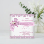 Invitation Première Sainte Communion 1ère Croix Filles Rose b (Debout devant)