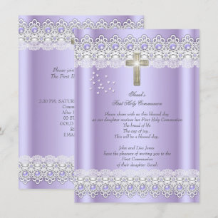Invitation Première Sainte Communion 1ère Fille Croix Lavande
