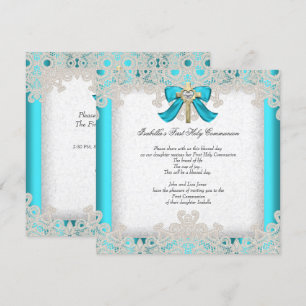 Invitation Première Sainte Communion 1ère Fille Croix Turquoi