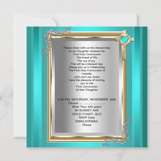 Invitation Première Sainte Communion 1ère Fille Garçon Croix (Dos)