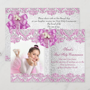 Invitation Première Sainte Communion 1ère Fille Lilac Rose Ph