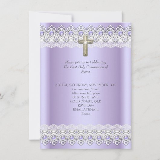 Invitation Première Sainte Communion 1ère Filles Croix Lavand (Dos)