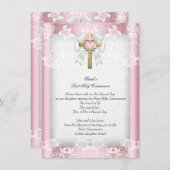 Invitation Première Sainte Communion 1ère Filles Croix Rose 8 (Devant / Derrière)