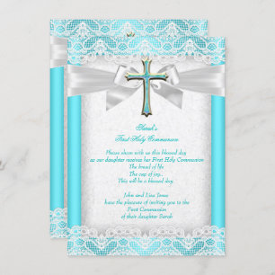 Invitation Première Sainte Communion 1ère Filles Croix Turquo
