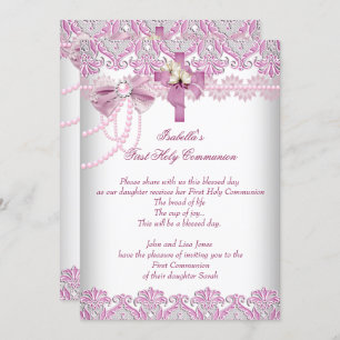 Invitation Première Sainte Communion 1ère Filles Pink Pearl L