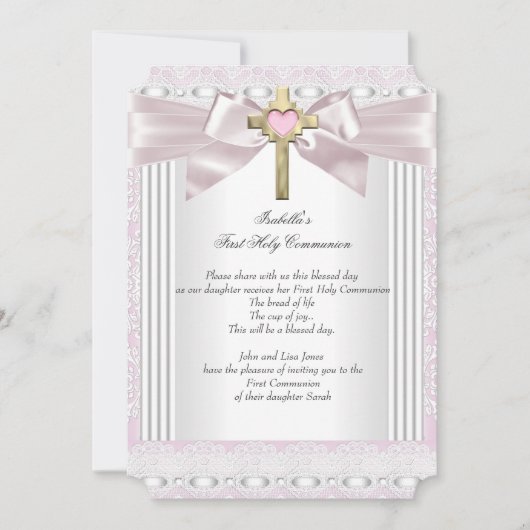 Invitation Première Sainte Communion 1re Filles Croix Dentell (Devant)