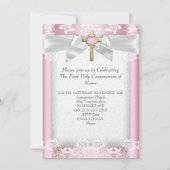 Invitation Première Sainte Communion 1re Filles Croix rose 6 (Dos)