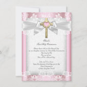 Invitation Première Sainte Communion 1re Filles Croix rose 6 (Devant)