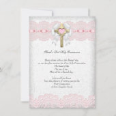 Invitation Première Sainte Communion 1re Filles Croix Rose 9 (Devant)