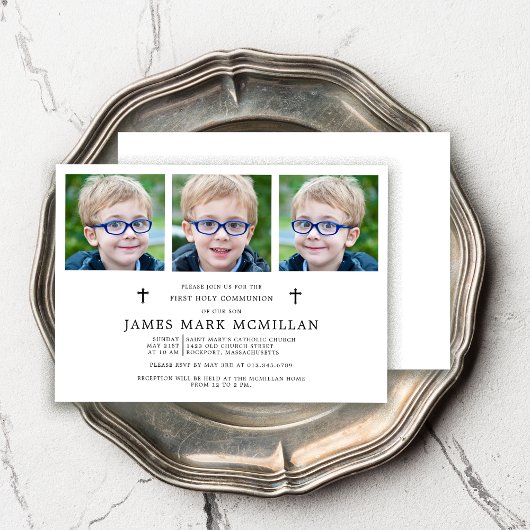 Invitation Première Sainte Communion 3-Photo Collage Garçon K