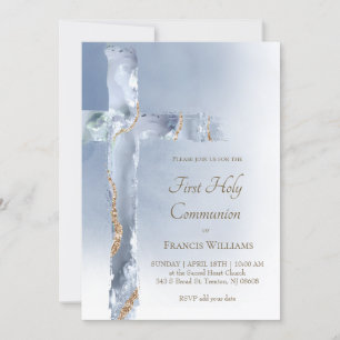 Invitation Première Sainte Communion agate bleu poussiéreux S