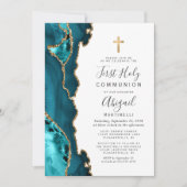Invitation Première Sainte Communion Agate Bleu Turquoise Pai (Devant)
