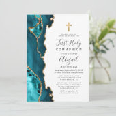 Invitation Première Sainte Communion Agate Bleu Turquoise Pai (Debout devant)