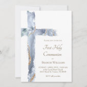 Invitation Première Sainte Communion agate bleue Sainte Croix (Devant)