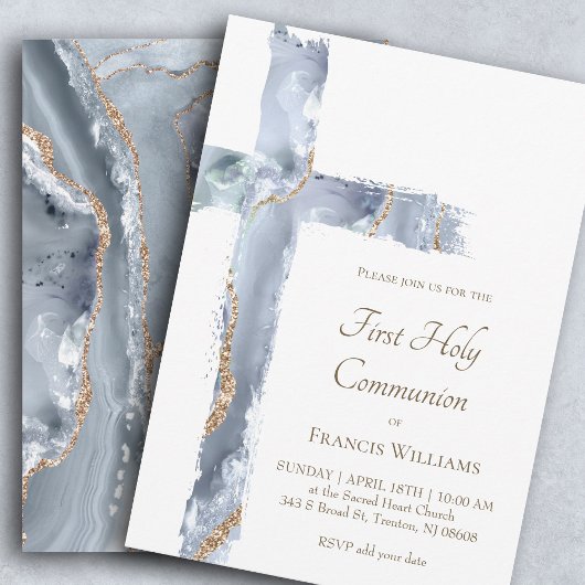 Invitation Première Sainte Communion agate bleue Sainte Croix