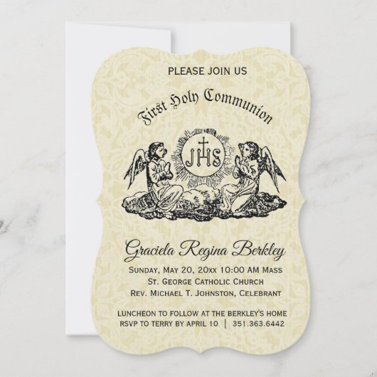 Invitation Première Sainte Communion Angel Ecru Lace Invitati (Devant)