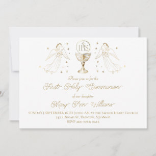 Invitation Première Sainte Communion anges dorés Calice Hosti