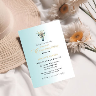 Invitation Première sainte communion aquarelle bleu splash