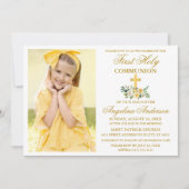 Invitation Première Sainte Communion Aquarelle Jaune Floral O (Devant)
