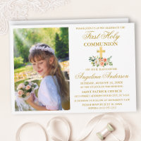 Première Sainte Communion Aquarelle Peach Floral G