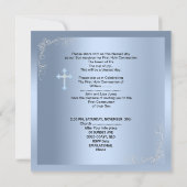 Invitation Première Sainte Communion Argent Bleu Garçon (Dos)